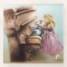 Piano Girl Glass Underlägg, Elegant Vintage Art
