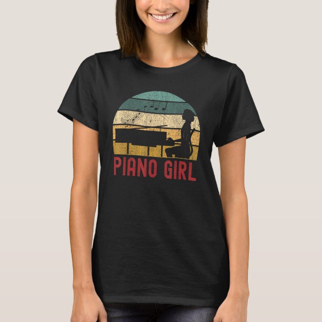 Piano Girl Musician Pianist Retro Style Piano T Shirt (Framsida)