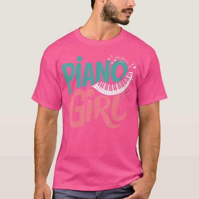 Piano Girl Pianist Music 	 Small Black T Shirt (Framsida)