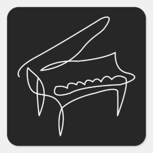 Piano Grand Piano Single Line Teckning Fyrkantigt Klistermärke