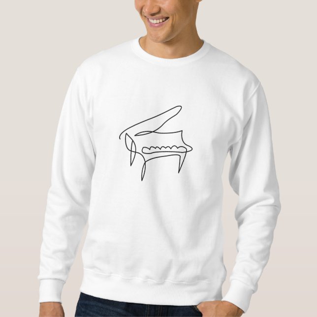 Piano Grand Piano Single Line Teckning Lång Ärmad Tröja (Framsida)
