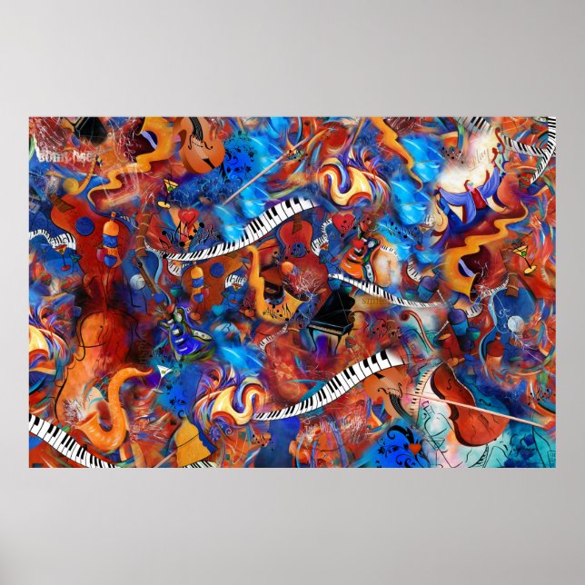 Piano Guitar Saxophone Music Galenhet Poster (Framsidan)