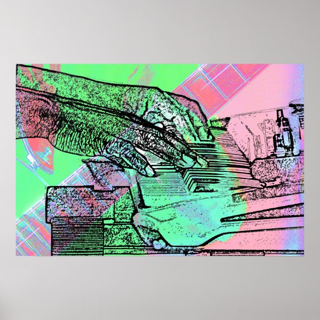 Piano händer över mättad guitarhand nacke poster (Framsidan)