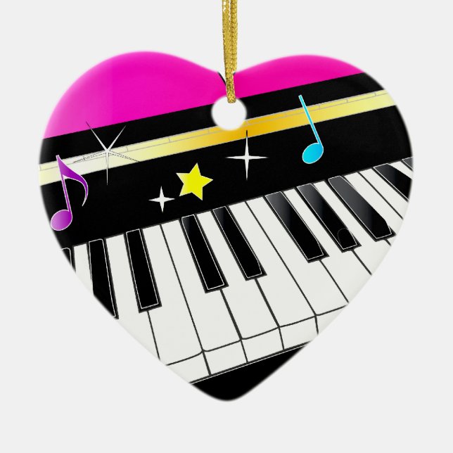 Piano i en hjärta julgransprydnad keramik (Framsidan)