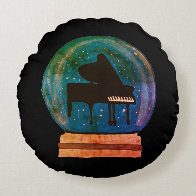 Piano i Snö Globe Rund Kudde (Framsidan)