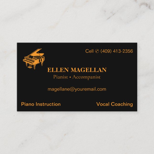 Piano Instructor | Affärskortet Basic Semi Gloss Visitkort (Framsida)