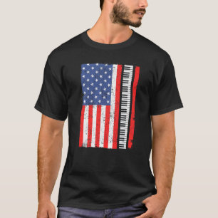 Piano Instrument Pianist Tangentbord American Flag T Shirt