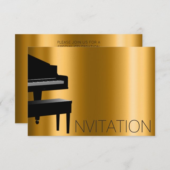 Piano-konsert Formal Minimalism Vip Black Guld Inbjudningar (Fram/baksida)