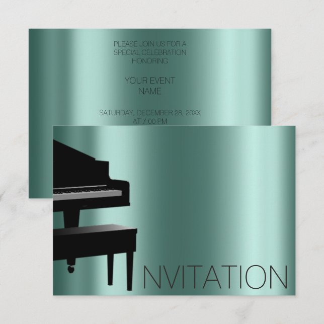 Piano-konsert Formal Minimalism Vip Black Teal Inbjudningar (Fram/baksida)