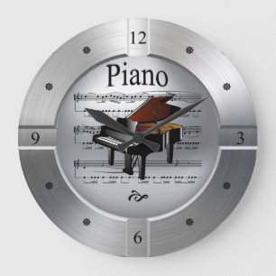 Piano~Lakan Music~Bruten Silver Färg~Unik~ Stor Klocka