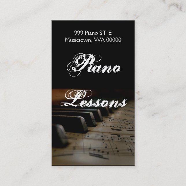 Piano Lessons, Instruktör, Musik, Affärskort Visitkort (Framsida)
