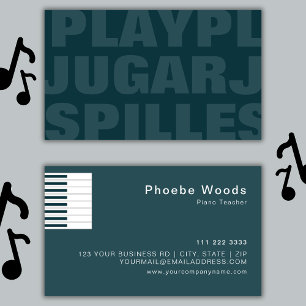 Piano Lessons Music Teacher Simple Modern Bold Visitkort