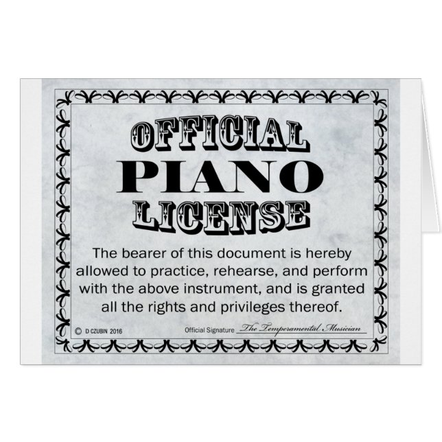 Piano License Hälsningskort (Framsidan Horizontal)