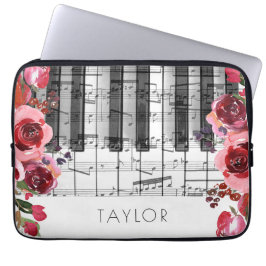 Piano marsala röd rosa blommor dekan laptop fodral