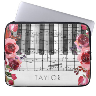 Piano marsala röd rosa blommor dekan laptop fodral