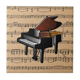 Piano~ med notbladbakgrund kakelplatta