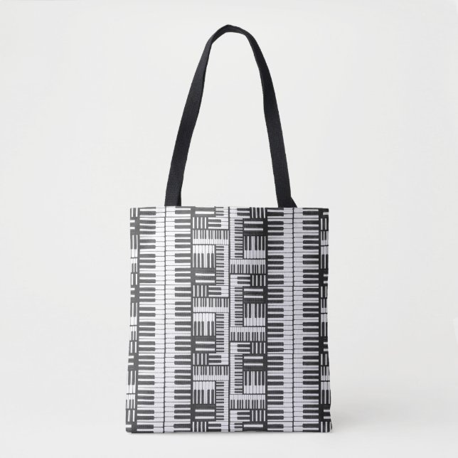 Piano Mönster Black and White Tote Bag Tygkasse (Framsida)