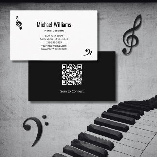 Piano Music Lessons Treble Bass Clef Visitkort
