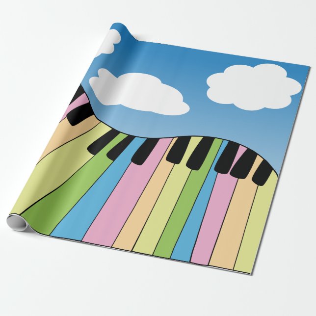 Piano Music Pastel Tangentbord Blå himmel Clouds Presentpapper (Utrullad)