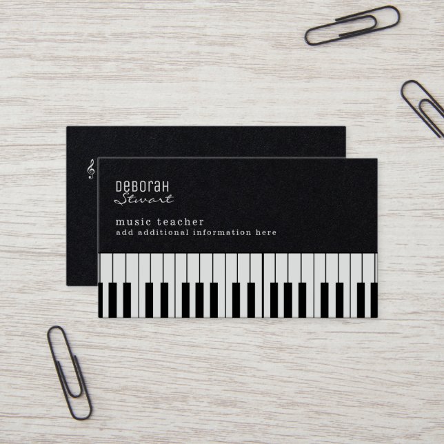 Piano Music Teacher Elegant Black Premium Visitkort (Fram/Back In Situ)