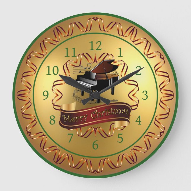 Piano ~ Musical Rulla ~ Guld "God jul"  Stor Klocka (Framsida)