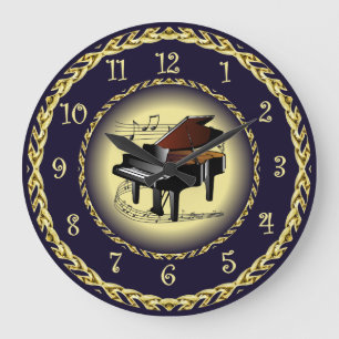 Piano Musical Rulla ~ Guld och Navy Blue ~ Stor Klocka