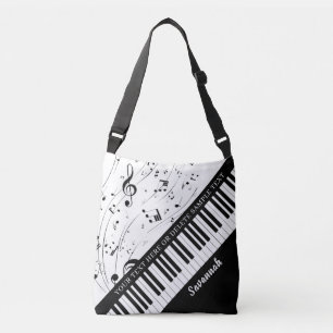Piano Musik noter Script Namn Black White Axelväska