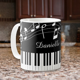 Piano Musik noter Script Namn Black White Kaffemugg