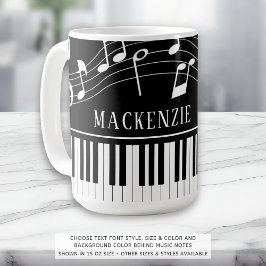 Piano Musik noter Script Namn Black White Kaffemugg