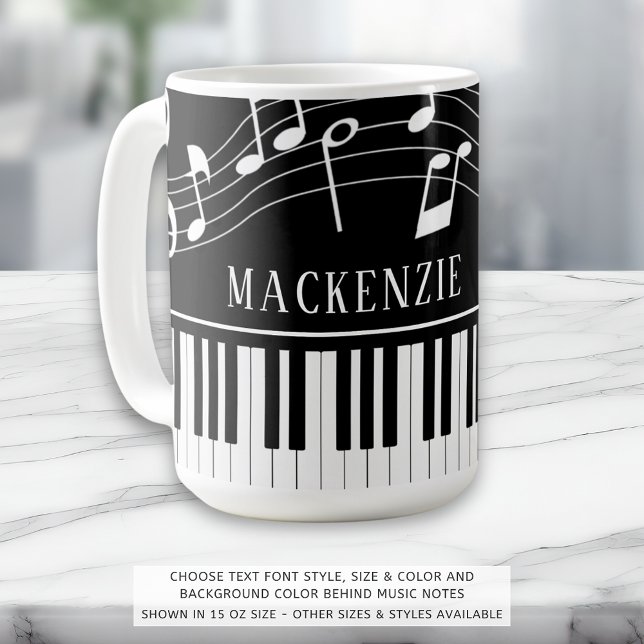 Piano Musik noter Script Namn Black White Kaffemugg (Skapare uppladdad)