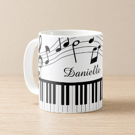 Piano Musik Noter Skrift Namn Svart Vit Kaffemugg