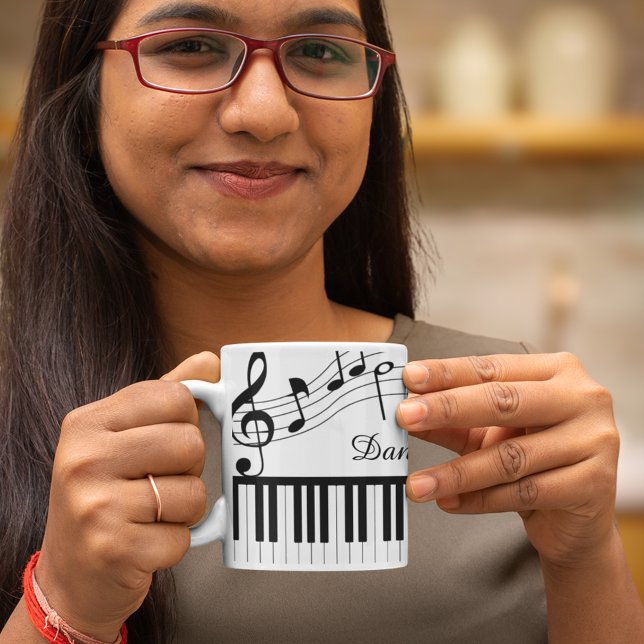 Piano Musik Noter Skrift Namn Svart Vit Kaffemugg (Skapare uppladdad)