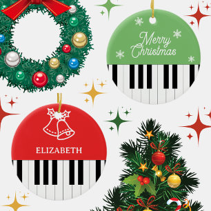Piano Nyckel Jingle Bell God jul Red Grönt Julgransprydnad Keramik