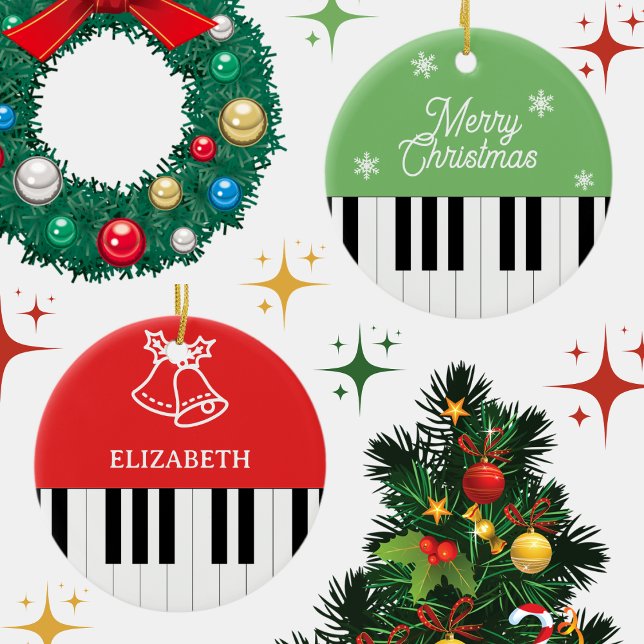 Piano Nyckel Jingle Bell God jul Red Grönt Julgransprydnad Keramik (Skapare uppladdad)