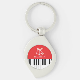 Piano Nyckel Jingle Bell God jul Red Swirl Silverfärgad Nyckelring