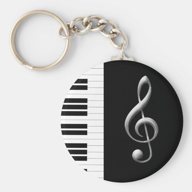 Piano Nyckel och Gclef Keychain Nyckelring (Framsidan)