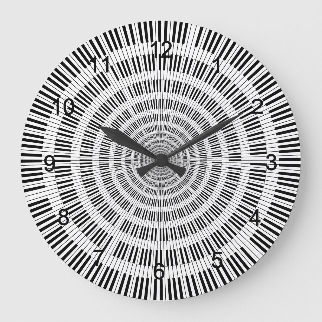 Piano Nycklar Black and White Large Clock Stor Klocka (Framsida)