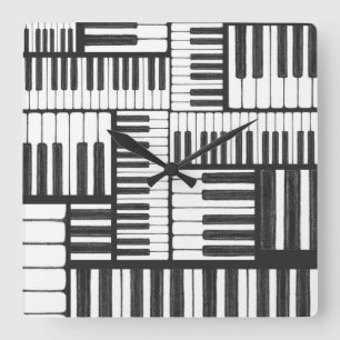 Piano Nycklar Black and White Wall Clock Fyrkantig Klocka