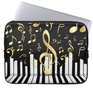 Piano nycklar black guld Music Note Laptop Fodral