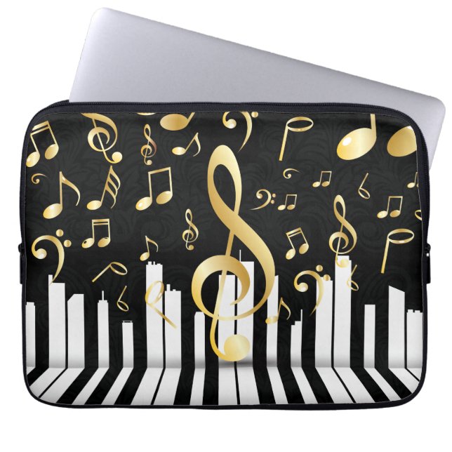 Piano nycklar black guld Music Note Laptop Fodral (Framsidan)
