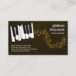 Piano Nycklar Flyter Guld Musik noter musiklärare Visitkort