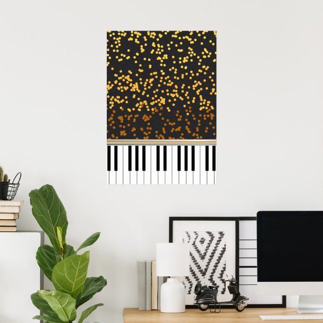 Piano Nycklar Guld Polka dots Mönster Poster (Hemmakontoret)