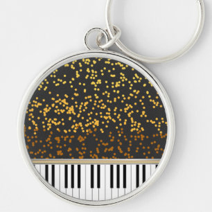 Piano Nycklar Guld Polka dots Mönster Rund Silverfärgad Nyckelring