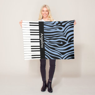 Piano Nycklar Himlar Blue och Black Zebra tryck Fleecefilt