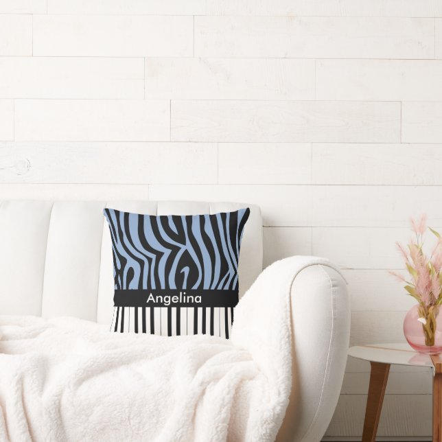 Piano Nycklar Himlar Blue och Black Zebra tryck Kudde (Soffa)