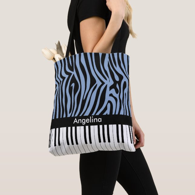 Piano Nycklar Himlar Blue och Black Zebra tryck Tygkasse (Närbild)