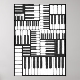 Piano Nycklar in Charcol Music Art Print Poster