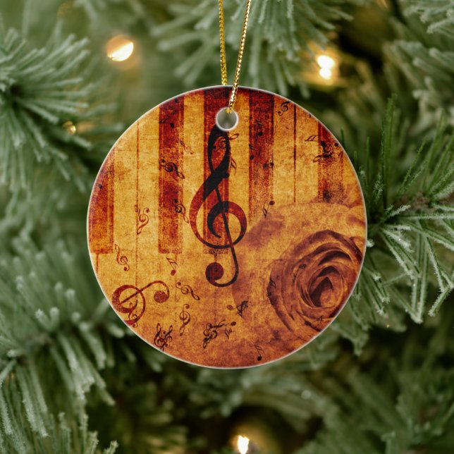 Piano nycklar med musik noter och ro julgransprydnad keramik (Träd)