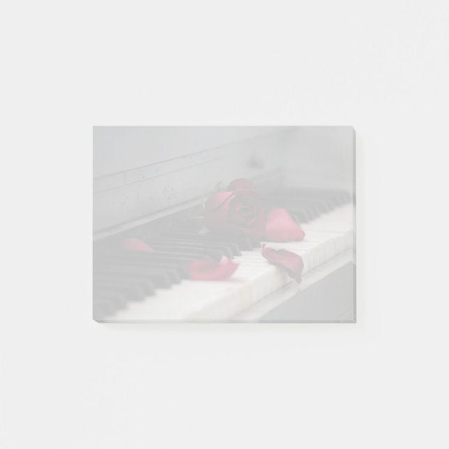 Piano Nycklar med Röd ros Post-it Block (Framsida)