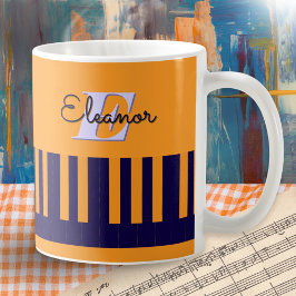 Piano Nycklar Modern Coola Orange och Blue Monogra Kaffemugg